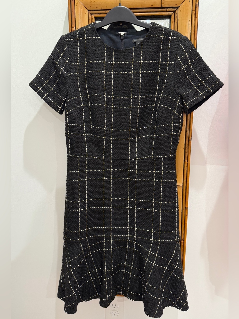 Ann Taylor Black Tweed Windowpane Midi Dress
